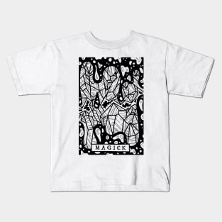 Magick Crystals - Tarot Style Black and White Illustration Kids T-Shirt